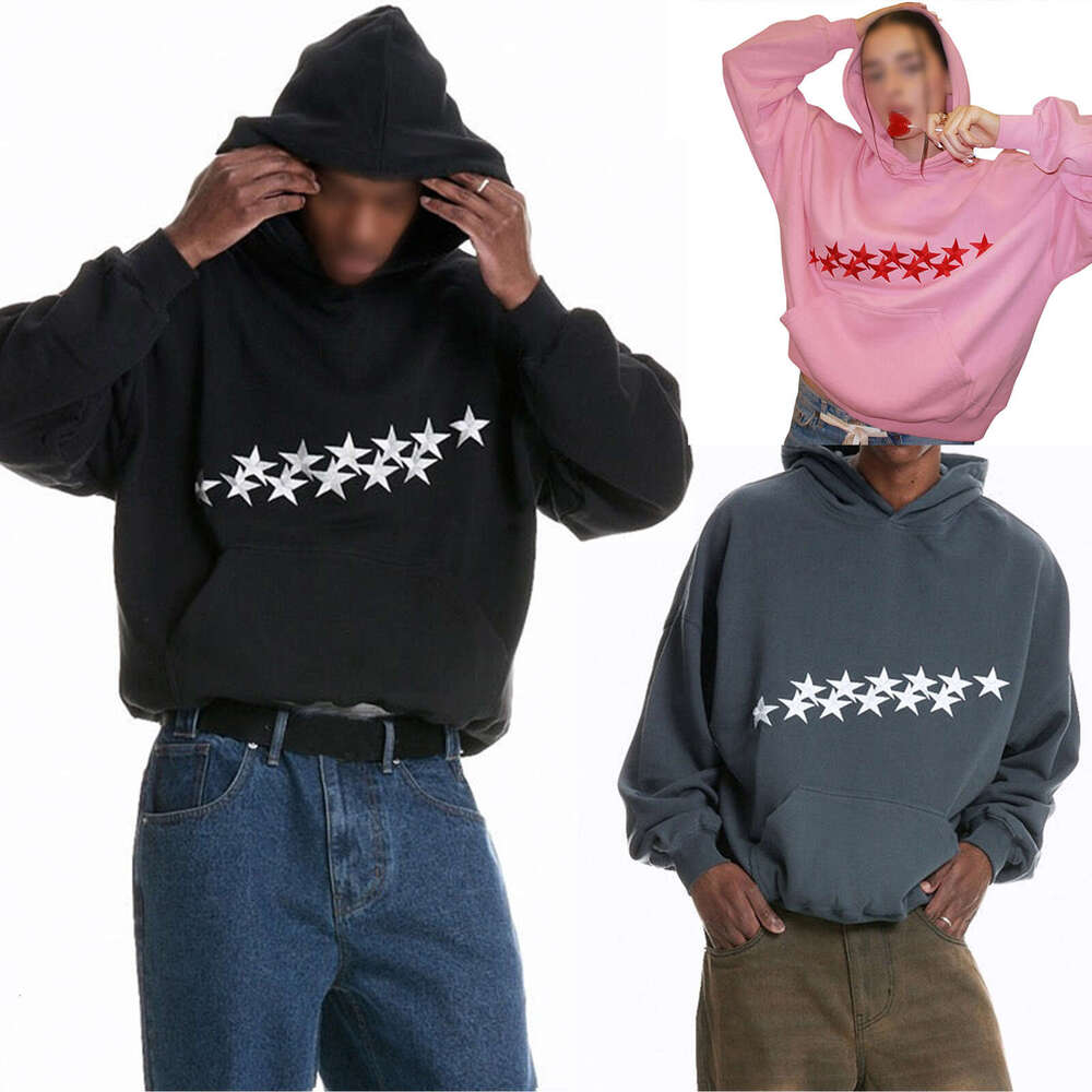 Y2K Spring New Star Letter Embroidery Street Trend Hoodie Loose Unisex Pullover Sweatshirt