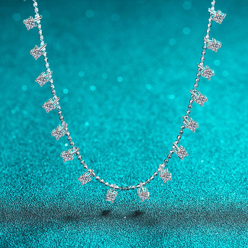 DHCollections-- Sterling Sier Necklace for Women, Full Moissanite Star Necklace, PT950 Gold Plated Clavicle Chain
