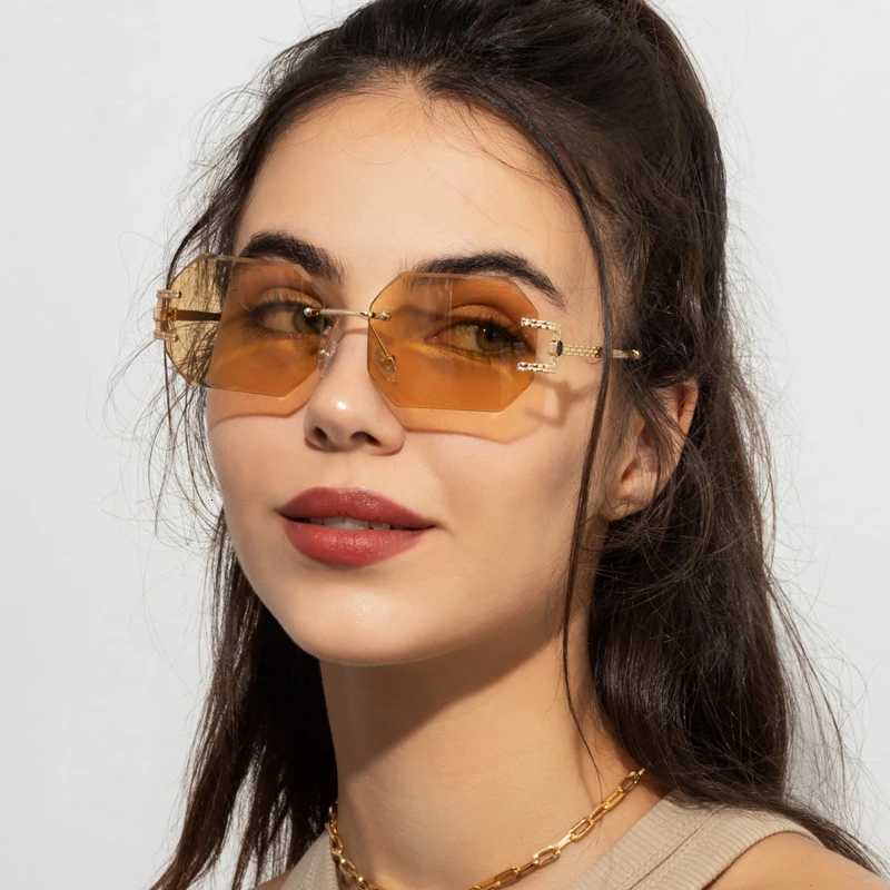 Retro Sunglasses Women Brand Designer Rimless Polygon Sun Glasses Fashion Shades Square Cutting Lens Ladies Frameless EyeglassesT251024