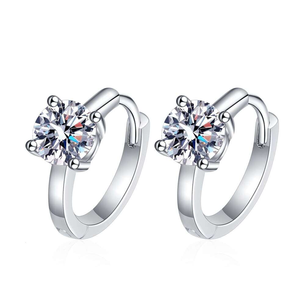 DHCollections-- Xindeyi Pure Sier for Women Four-Prong Simple Hoop Earrings 50 Points Moissanite Ear Buckle Internet Celebrity Same Style