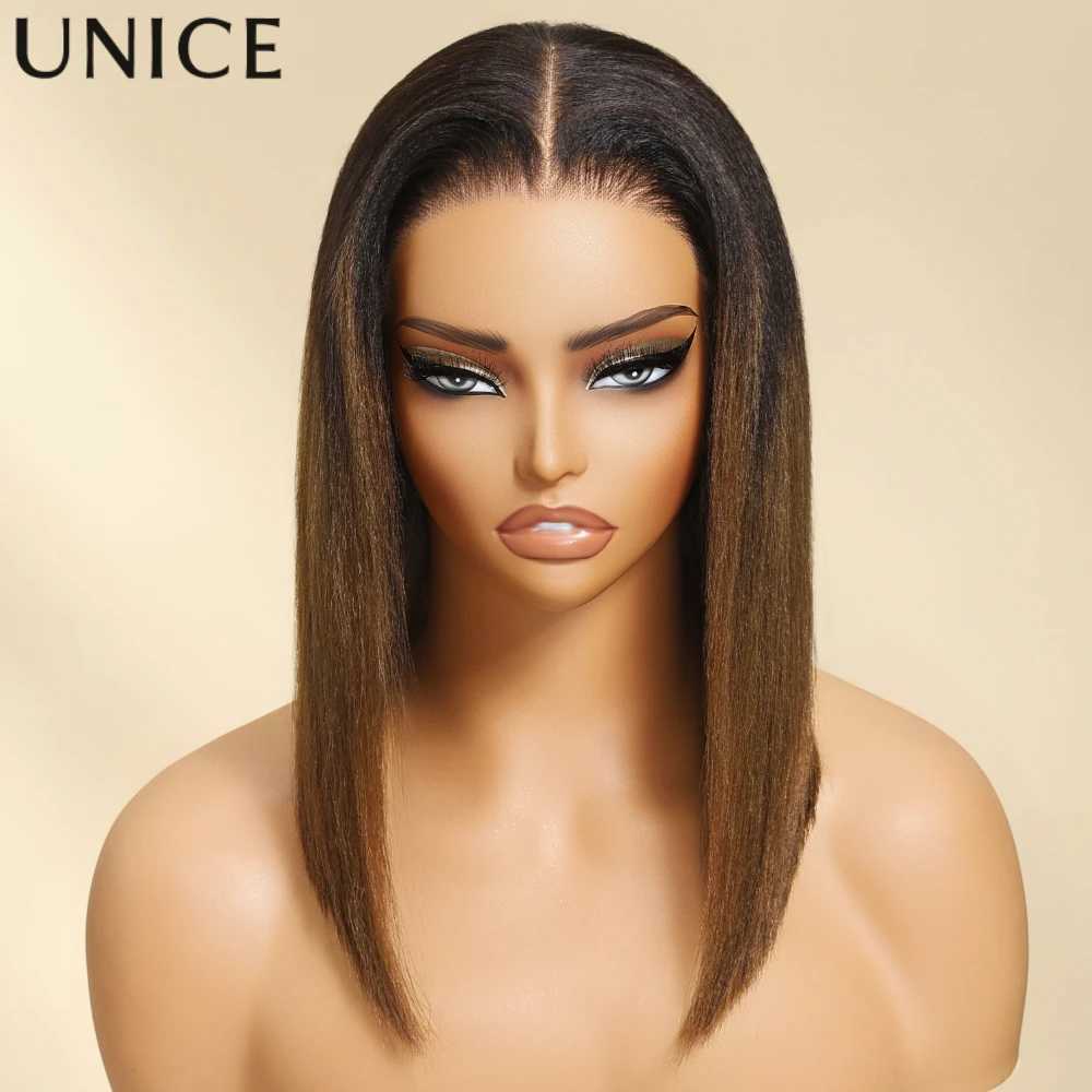 Unice Hair Chestnut Brown Yaki Straight Bob Wig 7x5 Pre Cut Pre Bleached Glueless Wig Human Hair Ready To Wear 150 Density W251023