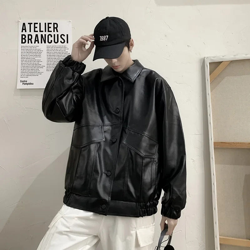 American Retro PU Leather Jacket Mens Spring Autumn Casual Loose Fashion Student Coat Hip Hop Style Mixed Leather Coat 251021