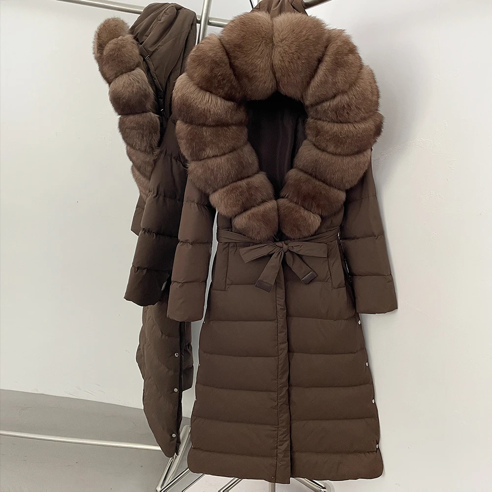 OFTBUY Large Real Fox Fur Collar XLong Puffer Jacket Women Hooded Winter White Duck Down Coat Thick Female Parkas With Belt 251024