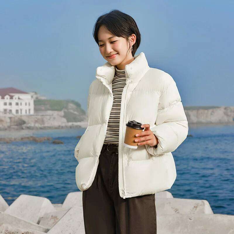 Women Three-Proof Solid Color Stand-Up Collar Loose Simple Winter 2024 New Versatile Goose Warm Down Jacket Coats Designer Women