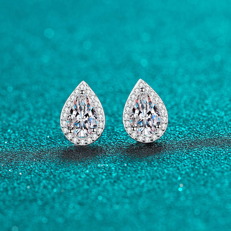 DHCollections-- Sterling Sier for Women Pear-Shaped Moissanite Plated with PT950 Gold Petite Earrings Jewelry