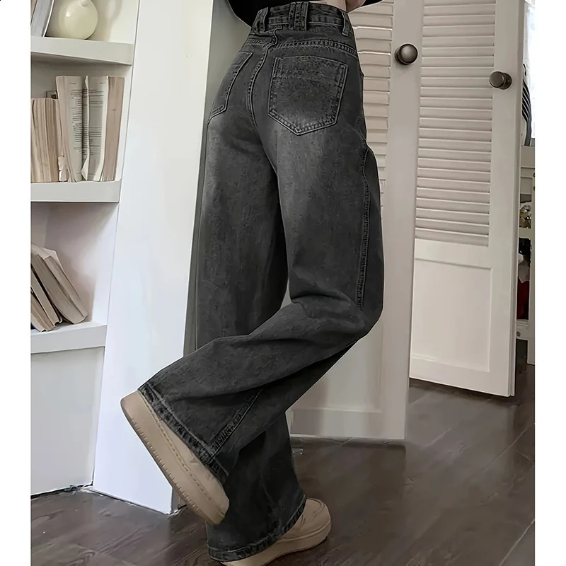 Women Fashion Loose Jeans Female High Waist Streetwear Wide Leg Trousers Female Classic Gray Goth Straight Leg Pants 251023