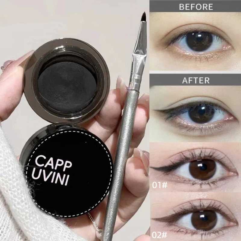 Black Eyeliner Cream with Brush Set Waterproof Beauty Cosmetics Long Lasting Brown Eyeliner Eyebrow Silkworm Gel Makeup ToolsL251024