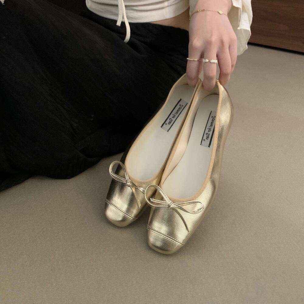 Women's Loafers 2025 New Designer Shoe Summer Autumn French Style Bowknot Casual Shoes Versatile Silver Slip-On Flats
