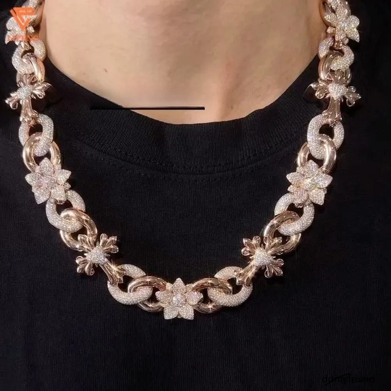 Moissanite Cuban Link Chain Necklace: Sterling Sier Cross, Infinity & Rose Gold Flower Pendants Ddmyfriend