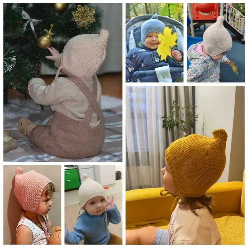 Winter Warm Baby Ear Protection Knitted Hat 26year Toddler Tie Beanies Solid Color Kids Crochet Bonnet Children Earmuffs Cap L251024