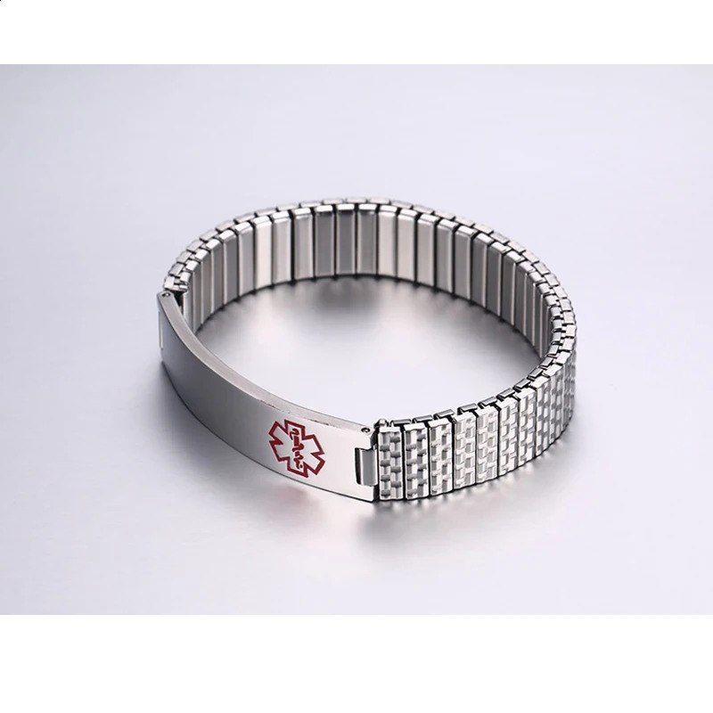 Vnox Stainless Steel Alert Stretch Adjustable Wristband ID Bracelet Bangle for Women Custom Engraving 251014