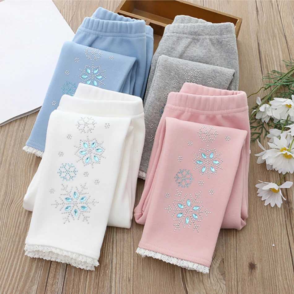 HighQuality Girls Casual Daily Wear Pants Spring and Autumn Adorned Elegant Snowflake and Rhinestone Designs Kids LeggingsT251024