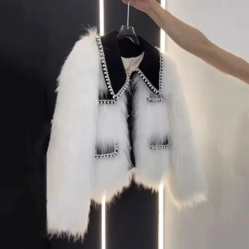 High end Heavy Industry Nail Bead Fox Fur Grass Jacket Women Autumn Winter Unique Warm Casual Coat Female Top 251023