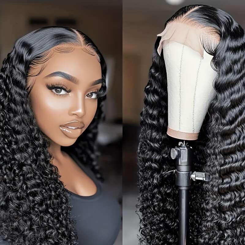 Wave 250 Density 13x6 HD Pre Plucked Deep Curly Glueless Wig Virgin Human Hair Lace Front Wigs