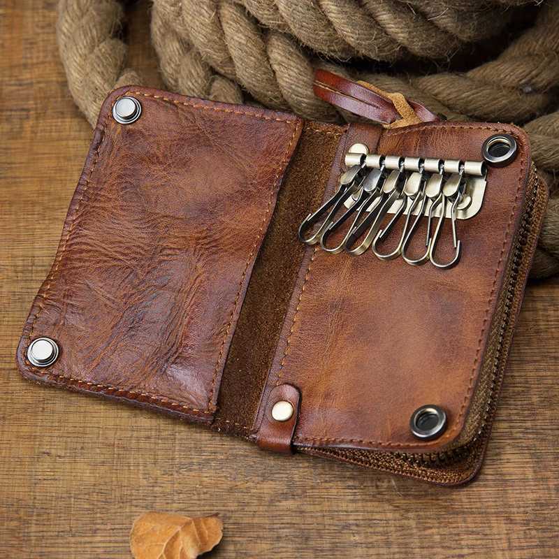 Vintage Genuine Leather Double Layers Wallet Daily Mini Key Bag Purse Crazy Horse Leather Coin Purse Cowhide Casual Cards Holder Z251023