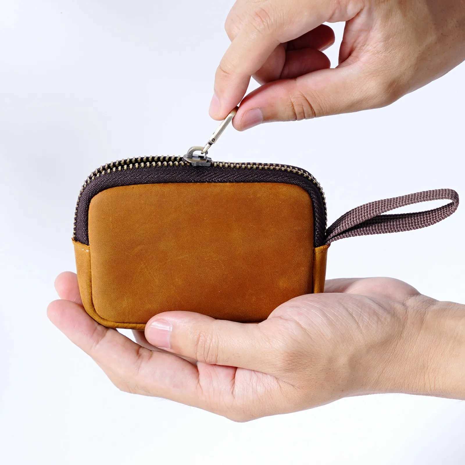 Genuine Leather Coins Purse with Keychain Mini Change Holder Cards Bag Zipper Closure Multifunctional Storage Bag for Men Women Z251023