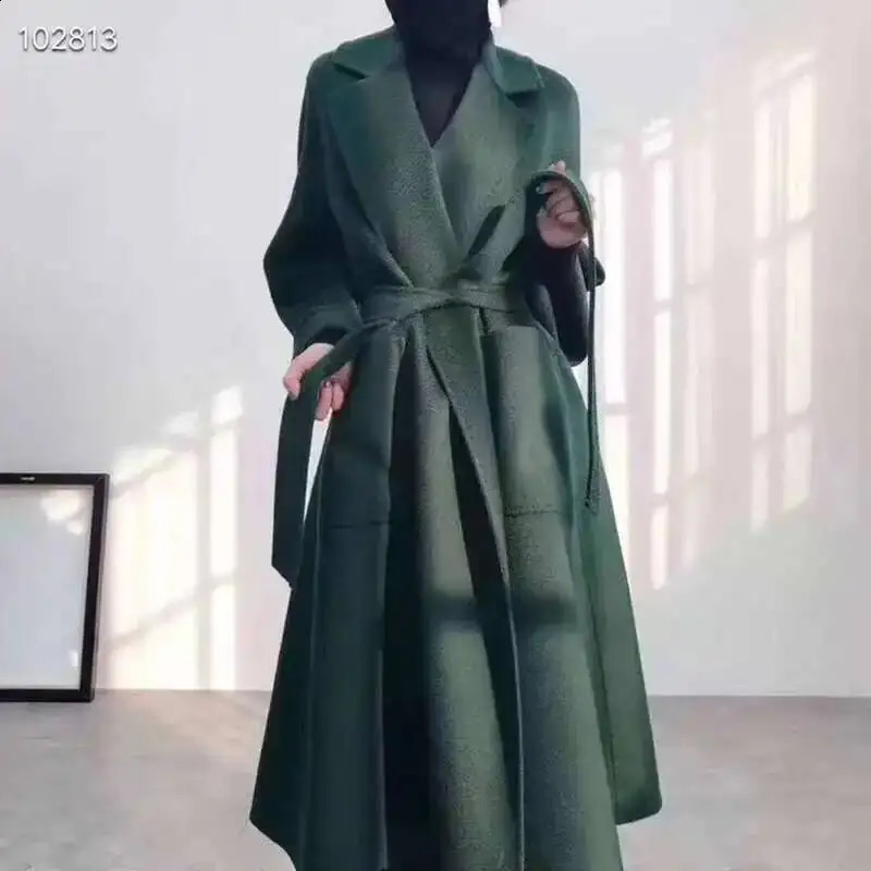 LANMREM 2025 High End Water Ripple Doublesided Wool Coat Women Long Bathrobe Style Autumn Winter For Female 2A2 251016