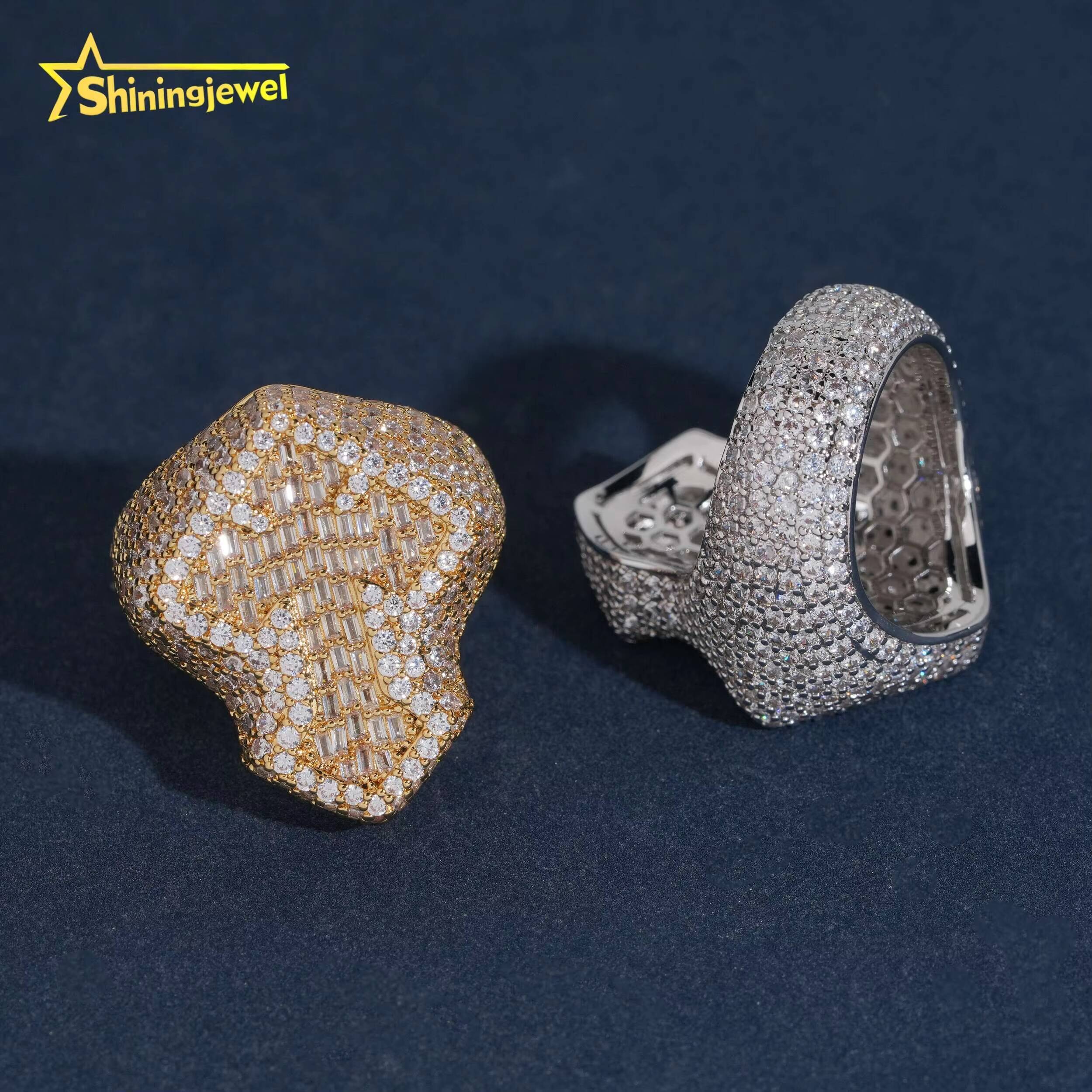 Baguette Moissanite Ring Hip Hop Cross Ring Stocks 925 Silver Fully Iced Out Jewelry Championship Ring Moissanite VVS GRA