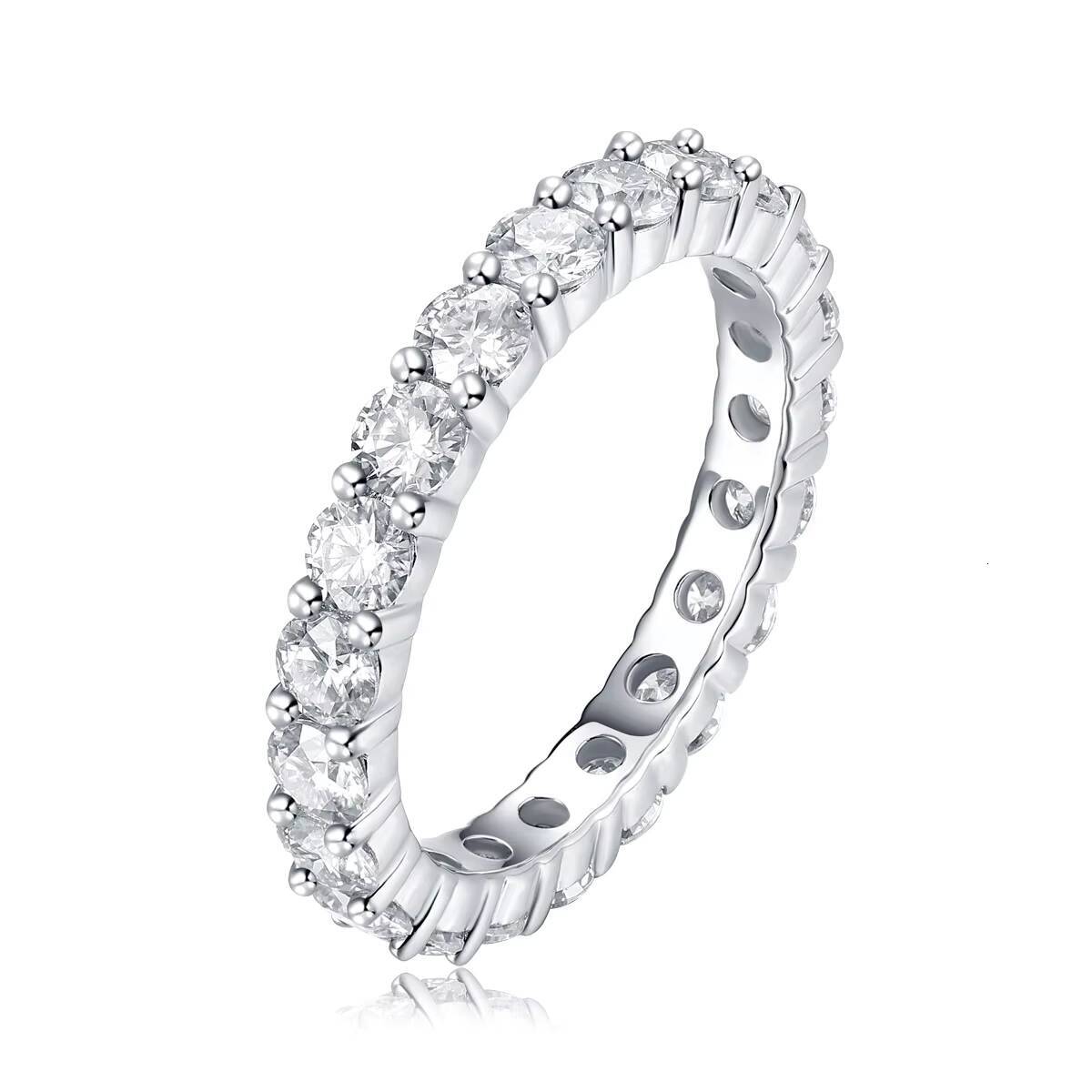 Hot Wholesale Fine Jewelry S925 Sterling Silver Gold Plated Luxury 3MM GRA Vvs Moissanite Engagement Eternity Ring for Women