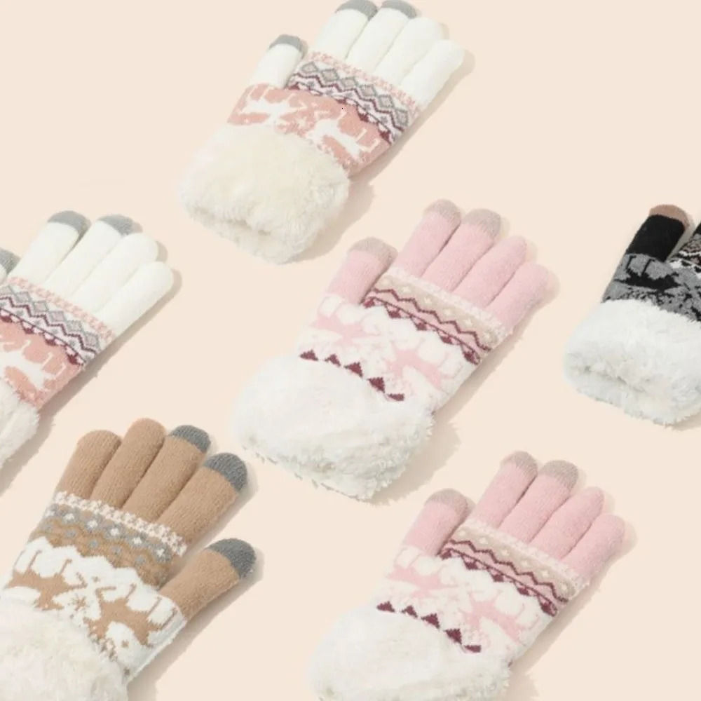Cuff Christmas Reindeer Gloves Warm Coldproof Touch Screen Mittens Full Finger Jacquard Knit Gloves Autumn Winter 251021