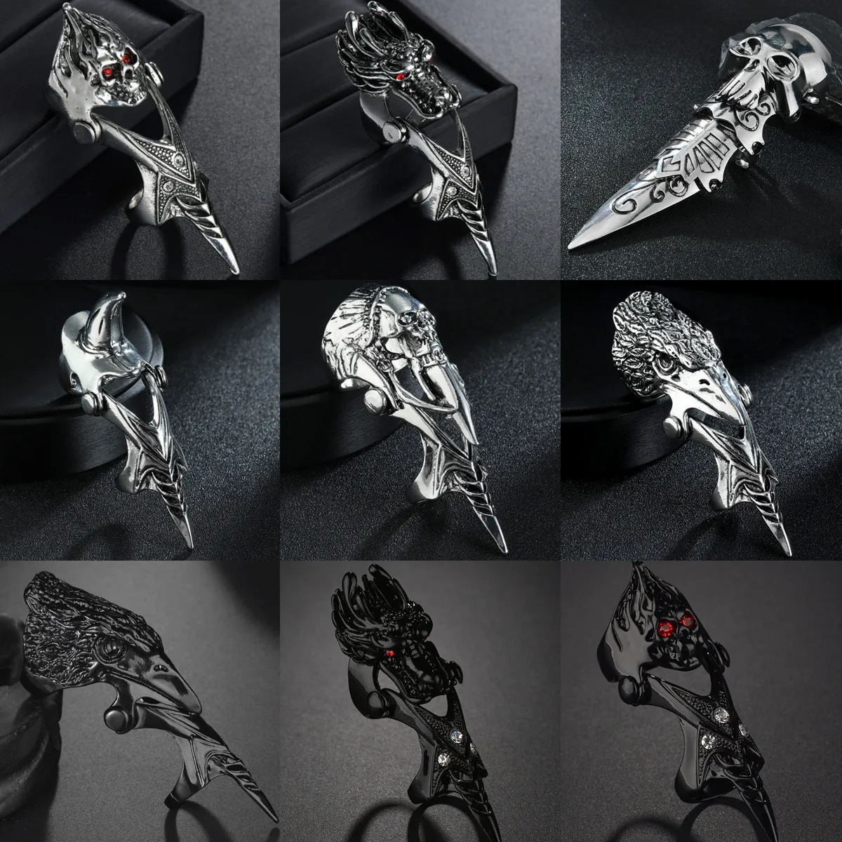 Gothic Punk Dragon Eagle Skull Joint Knuckle Full Finger Claw Ring Unisex Cool Heavy Rock Party Club Charm Knuckle Rings Jewelry 251020
