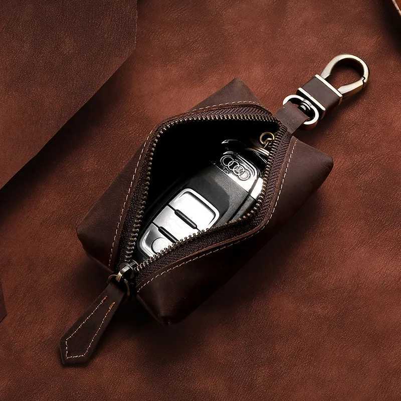Genuine Leather Zipper Car Key Case Coin Purse Wallet with Key Car Smart Change Purse Coin Pouch Keychain Holder for Men Women Z251023