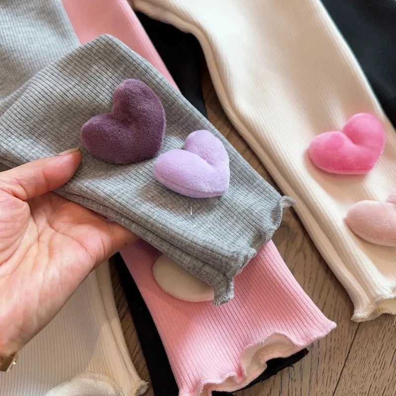2025 Girls Fleece Lined Pants Winter Warm Korean Style Fashion Heart Tights for Baby Toddler Leggings TrousersT251024