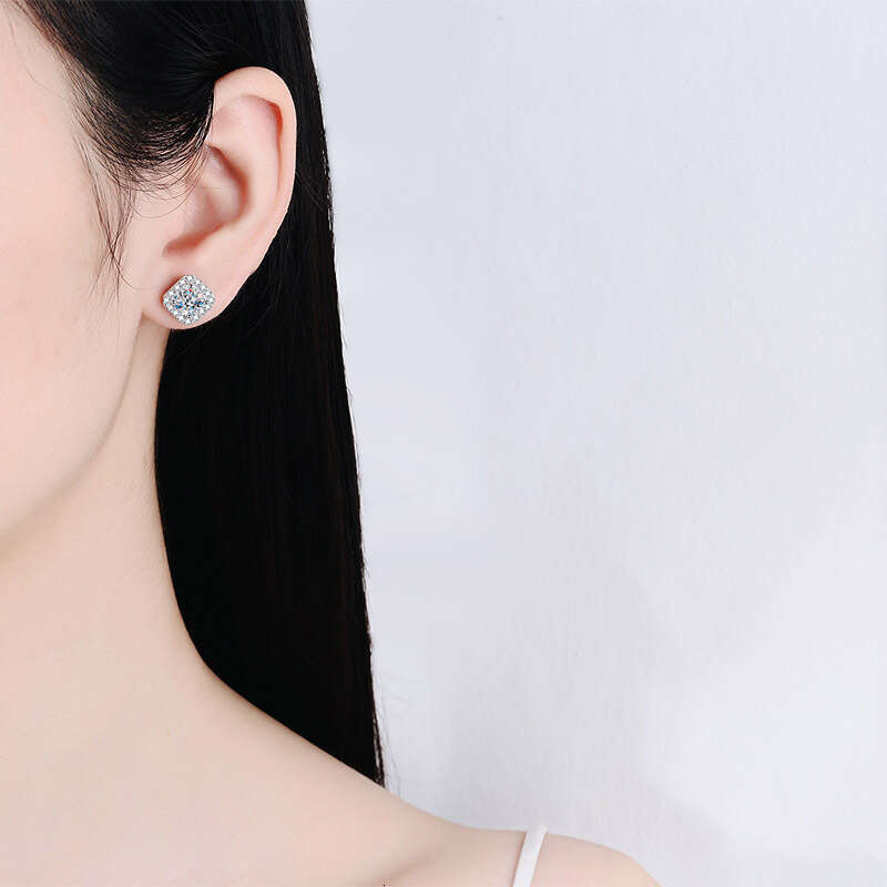 DHCollections-- Sterling Sier Earrings for Women, Square Moissanite Earrings, Plated with PT950 Gold, Jewelry