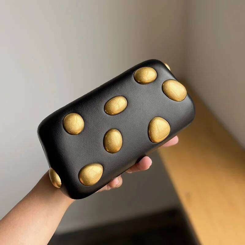 Gold Rivet Metal Box Clutch Bag Women Evening Wedding Party Cute Purse Bag Handbag Yellow Color Autumn Winter New