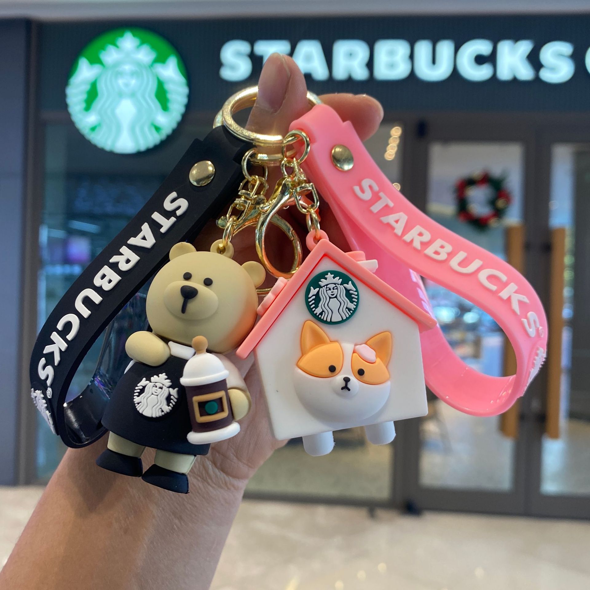 Starbucks Milk Tea Cup Keychain & Bear Plush Charm Couple & Student Backpack Accessory Small Gift 2026 Xmas