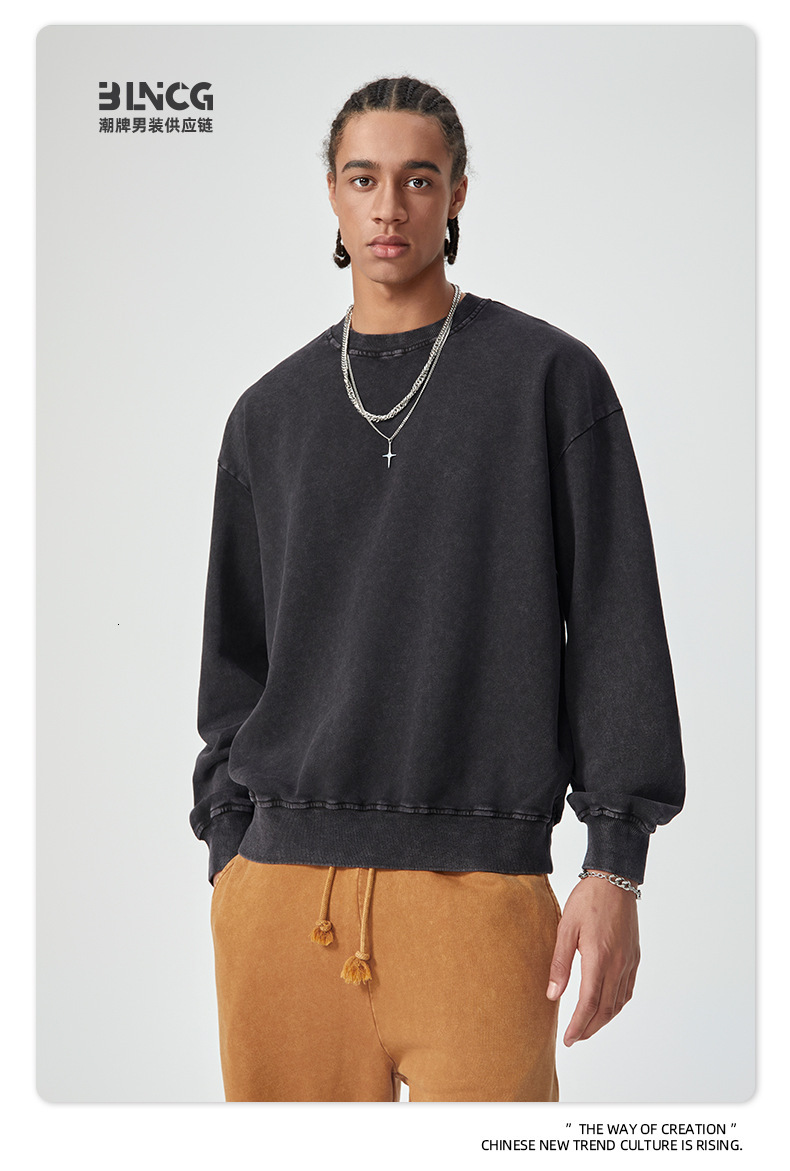 BG Designer Hoodie Jacket Tracksuit Men Polo Veste Coat Heavyweight 360G Terry Cotton Washed Sweatshirt Men Loose Round Neck Snowflake Large Size Pull