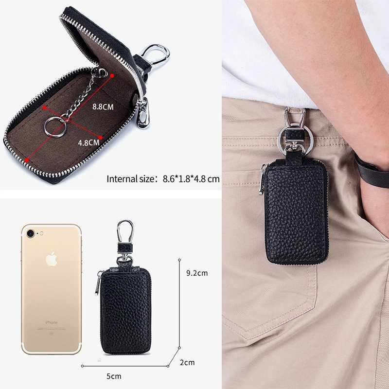Fashion Genuine Leather Women Key Case Wallet Men Car Keychain Case New Orange Key Pouch Bag Zipper Key Holder Wallet Versatile Z251023