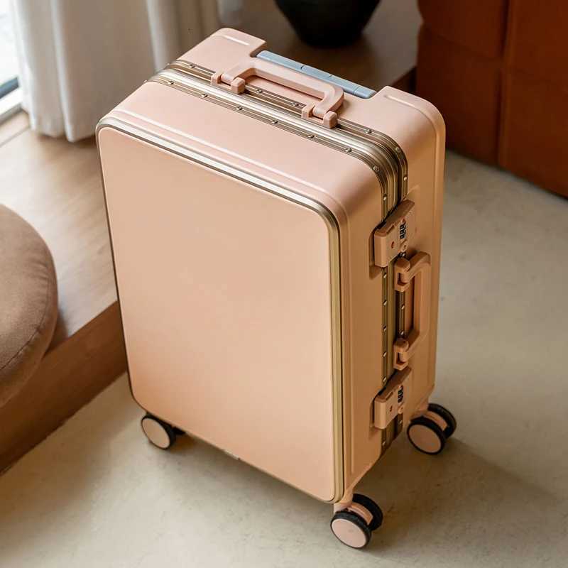 Gilding Aluminum Frame Suitcase Thickened PC Multifunctional 20 inch Boarding box Morandi Color Series 24 26 inch Trolley CaseW251024