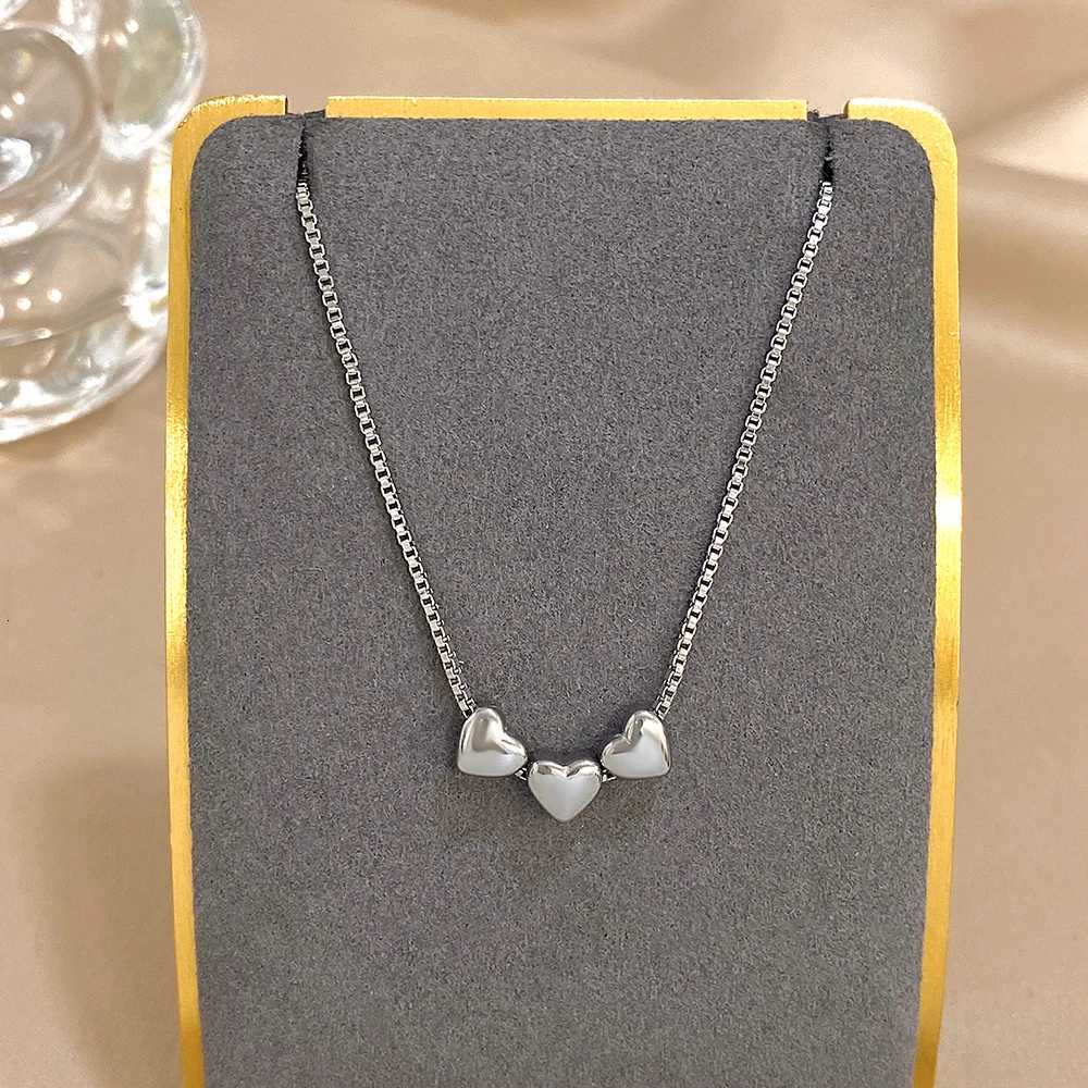 Cute Triple Color Heart Beads Necklace for Women Girls Fashion Gold Plated Stainl Steel Charm Necklaces Waterproof JewelryXJ251024