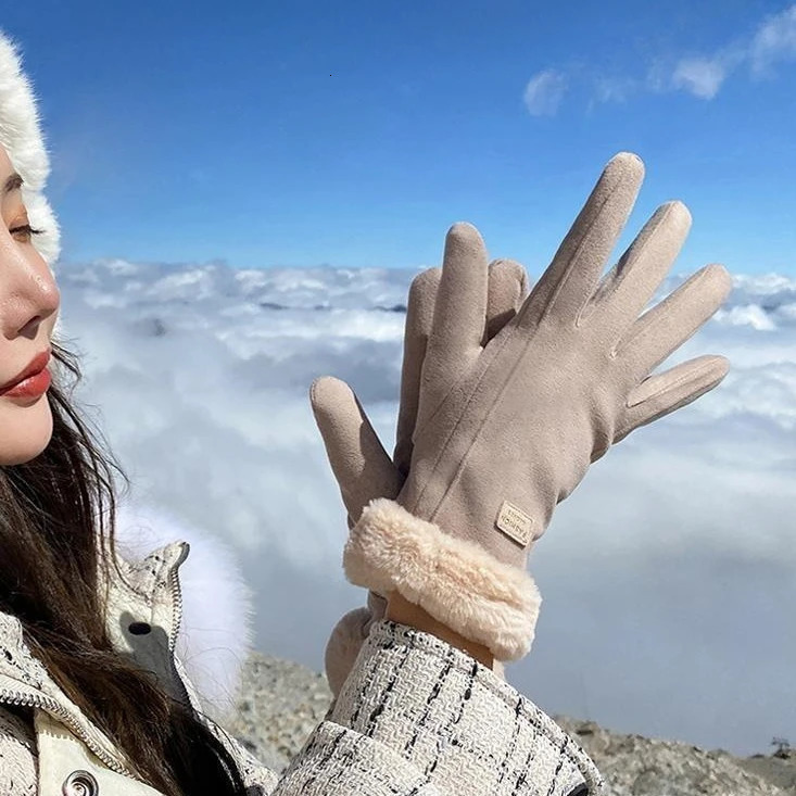Womens winter warm riding gloves with thickened fleece for cold and windproof touch screen winter suede 251023