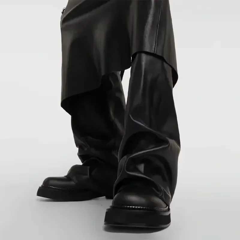 Brand Fashion 2024 New Autumn And Winter Round Head Long Boots Leather shoes Metal Knight Boots Fold Flat Boots Punk Style X260526