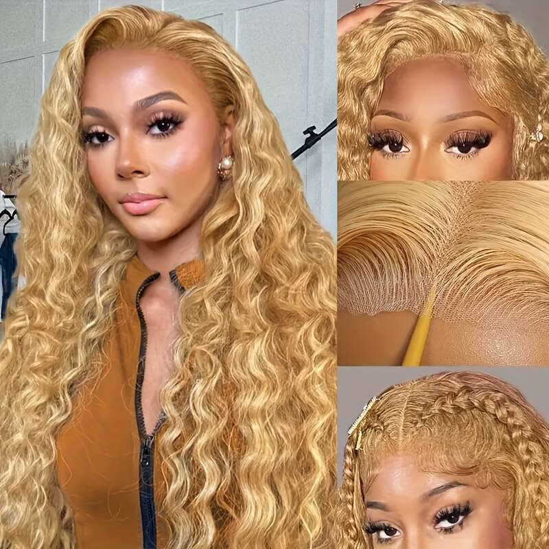Women'S 13x6 HD Transparent Lace Front Wig Human Hair - 200% Density #27 Water Wave with Pre-Plucked Baby Hair, Natural Looking Hairline Scalp Te