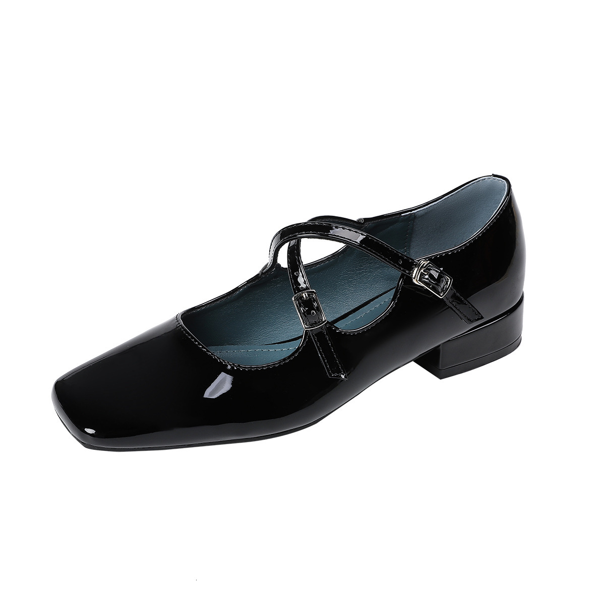 2123-2 Style Toe Cross Strap Square Mary Jane Autumn New French Versatile Low Heel Shoes for Women ddmythur