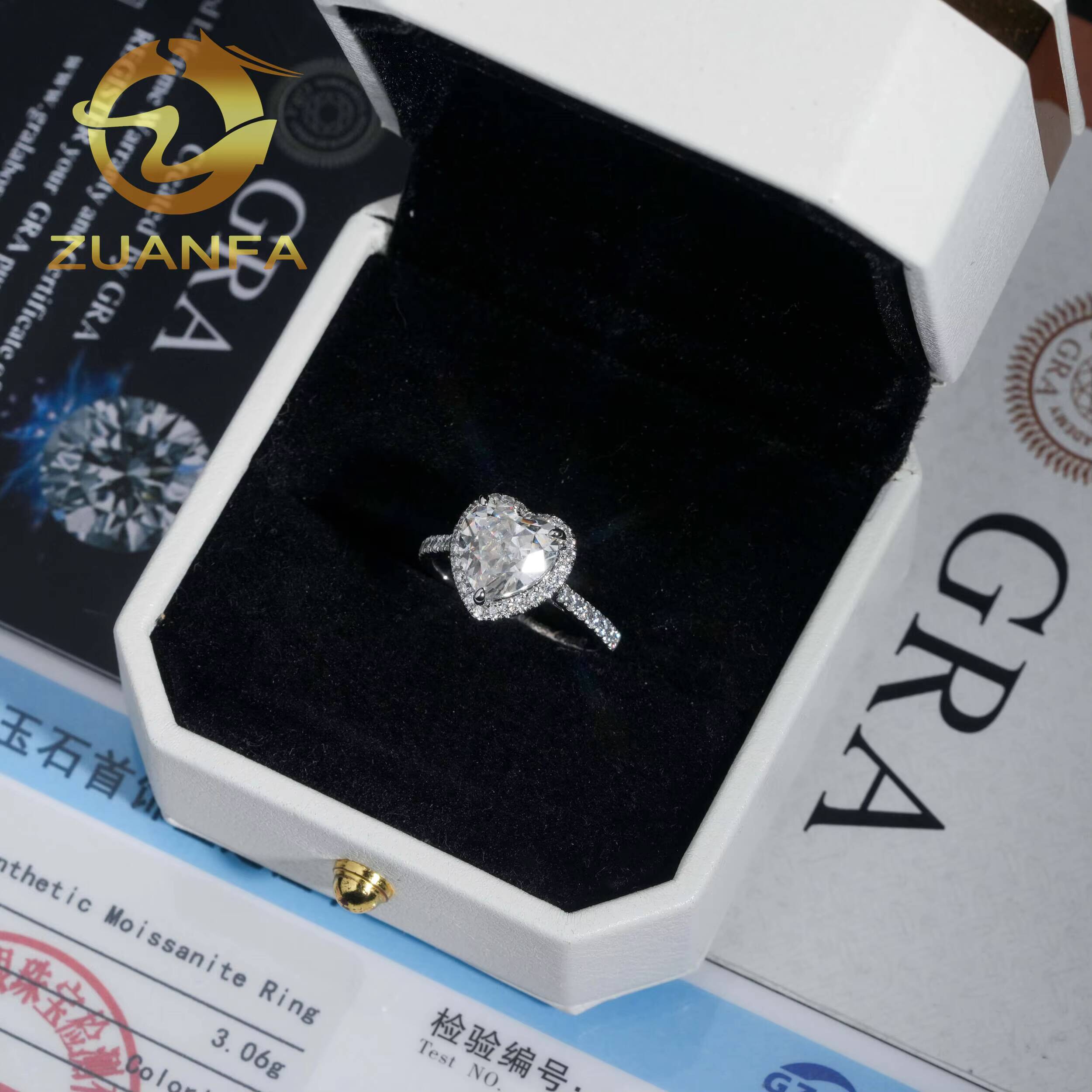 Solid 14K White Gold Moissanite Engagement Ring Heart Cut Iced Out Wedding Rings Hip Hop Ring Pass Diamond Tester