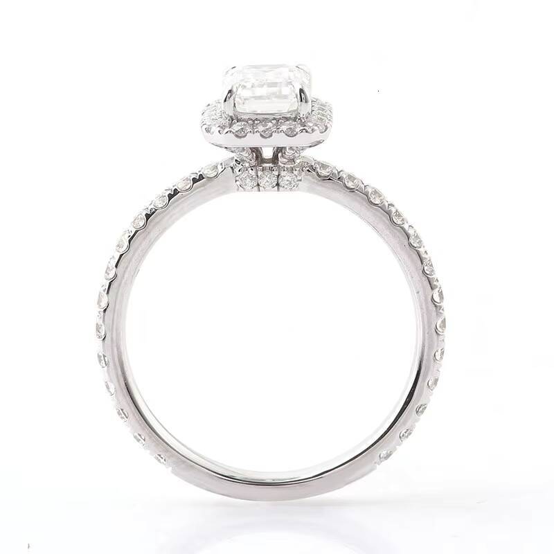 Luxury Solid Gold Ring 2ct 10K 14K 18K Pure Gold Diamond Sparkling Emerald Cut Platinum Jewelry Moissanite Ring