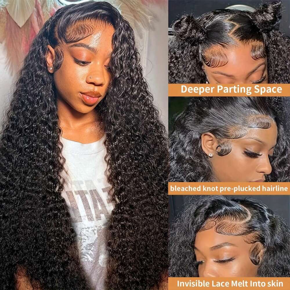 Wave 250 Density 13x6 HD Pre Plucked Deep Curly Glueless Wig Virgin Human Hair Lace Front Wigs
