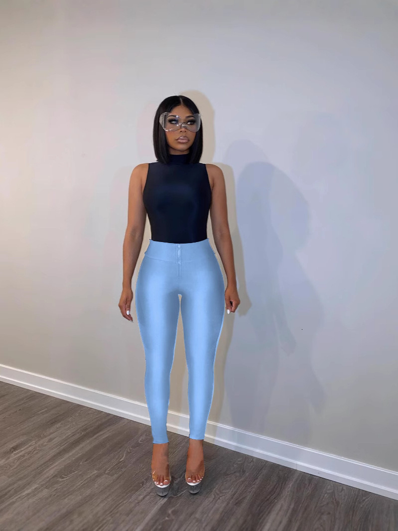 Women's 25 Summer Solid Color Elastic Zipper Casual Sports Pants