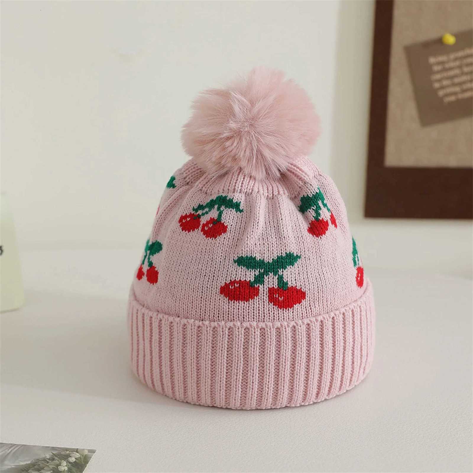 Cute Knitted Strawberry Patterned Beanie Hat with Pom Baby Winter Caps for Infants and Toddlers Unisex Warm Hats for KidsL251024