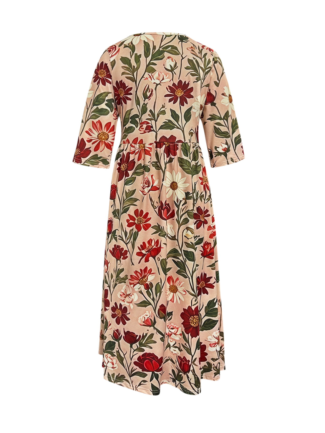 Autumn New Women's Floral Printed Elegant Half-Sleeve Midi Dress, Milk Silk Fashion Mom Dress, S-XXL Floral--CF50928