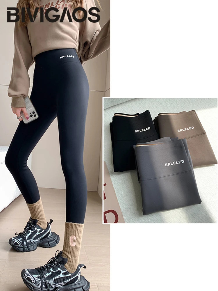 BIVIGAOS Autumn Rabbit Velvet Shark Leggings Women High Waist Thin Fleece Warm Leggings Winter Seamless Sport Casual Legging 251018