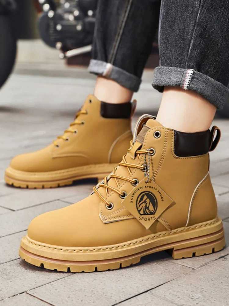 High Top Boots Mens Leather Shoes Fashion Motorcycle Ankle Boots for Men Winter Boots Man Shoes LaceUp Botas Hombre W251024
