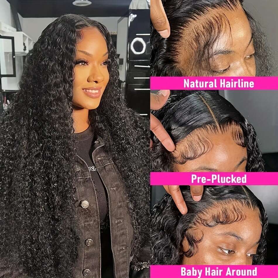 Glueless Plucked Pre Cut Inky 1b Color 5x5 HD Water Wave Sheer Lace Front Wigs Human Hair Women No Glue Put On And Go Decorative Wig for Costume & Sty
