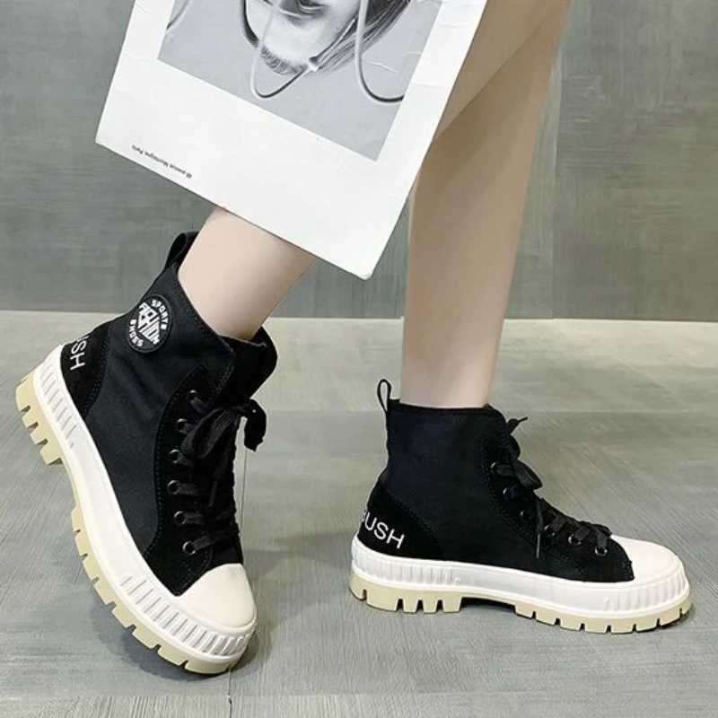 Combat Sneakers Elegant with Medium Heels Footwear Punk Style Round Toe Laces Short Shoes for Woman Sports Womens Ankle Boots W251024