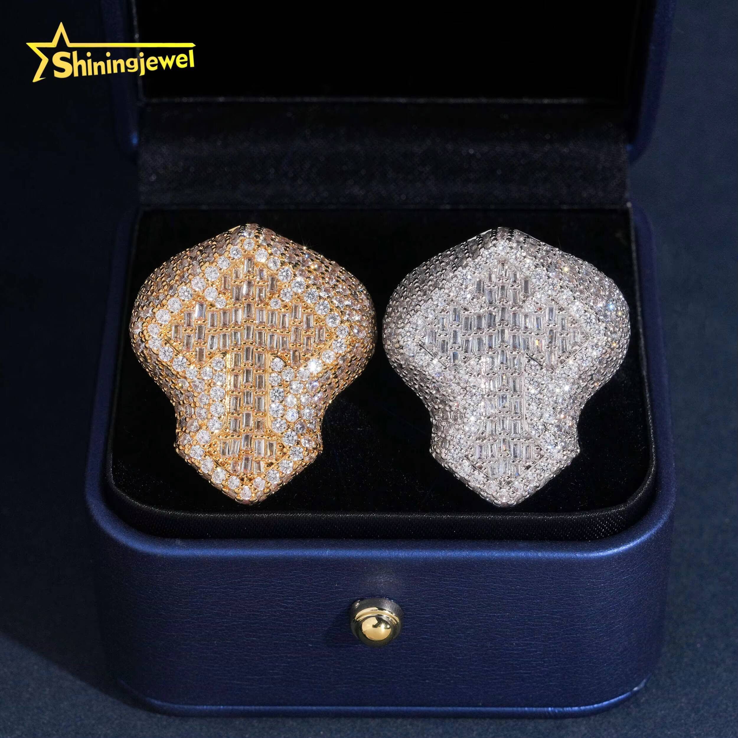 Baguette Moissanite Ring Hip Hop Cross Ring Stocks 925 Silver Fully Iced Out Jewelry Championship Ring Moissanite VVS GRA