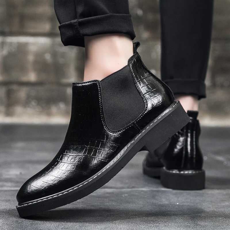 Mens SolidColor Crocodile Embossed Casual Ankle Boot For autumn Winter Are Fashionable Comfortable And AntiSlip Walking Boots W251024